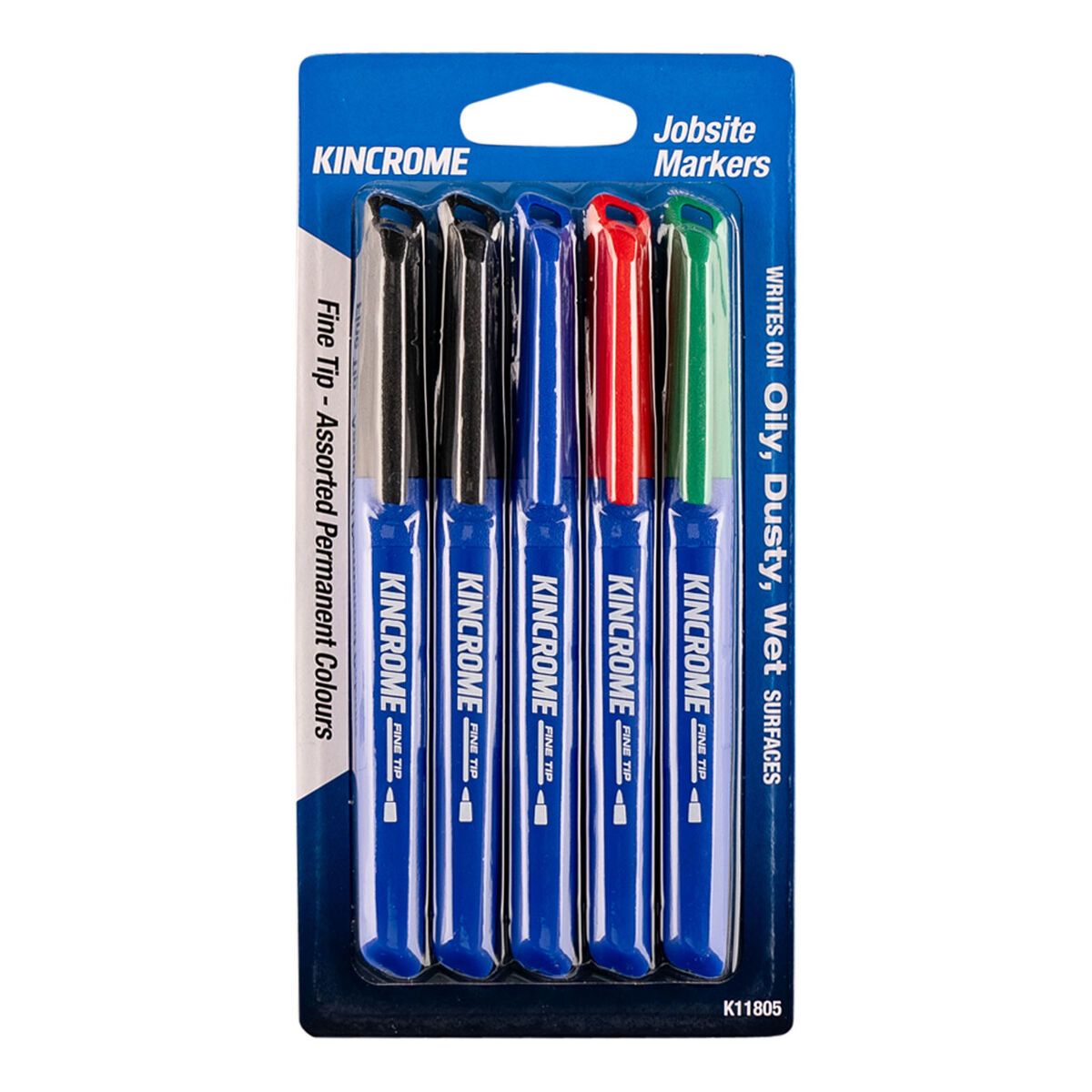Kincrome Permanent Fine Tip Marker 5 Pack Assorted Colours