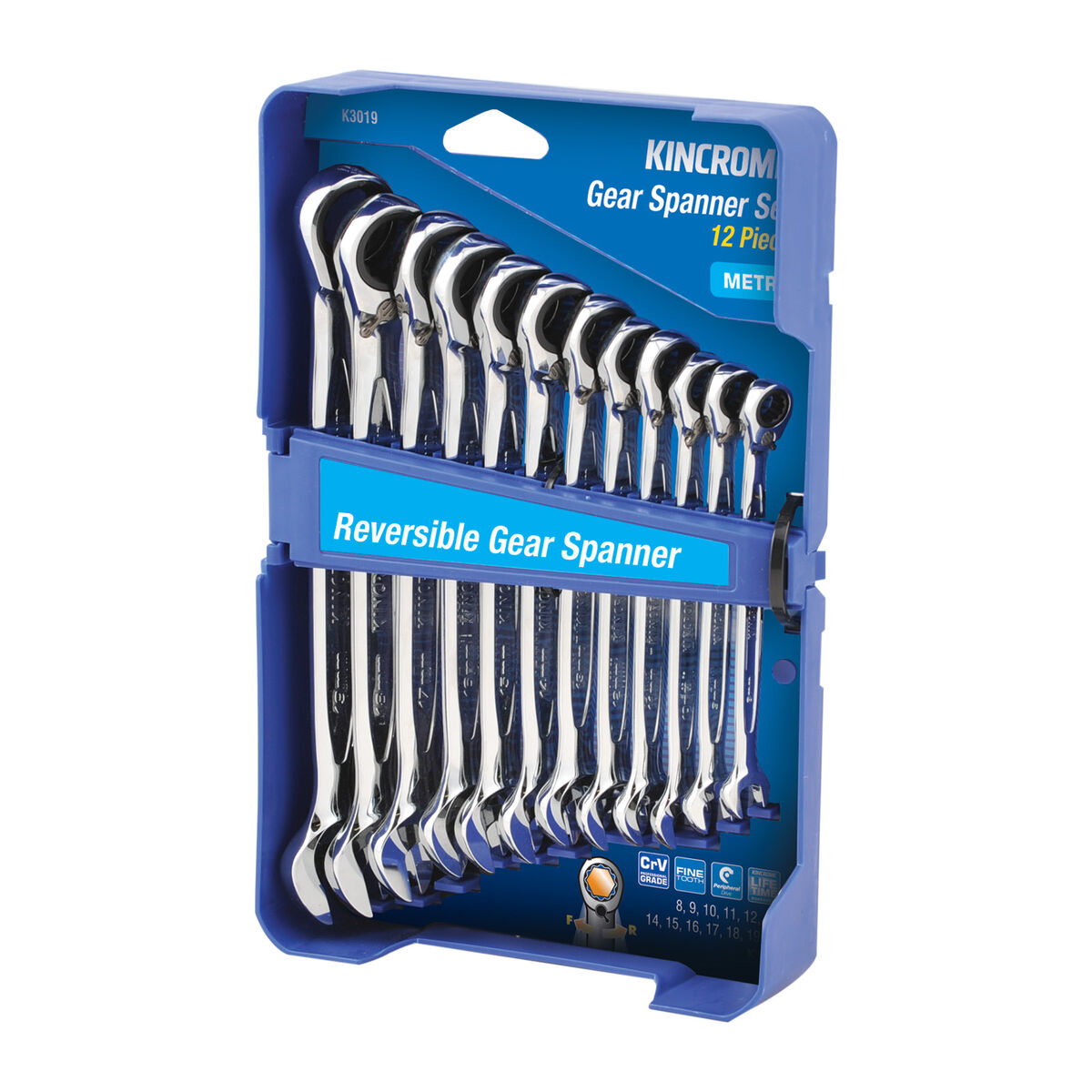 Kincrome Reversible Gear Spanner Set 12 Piece - Metric
