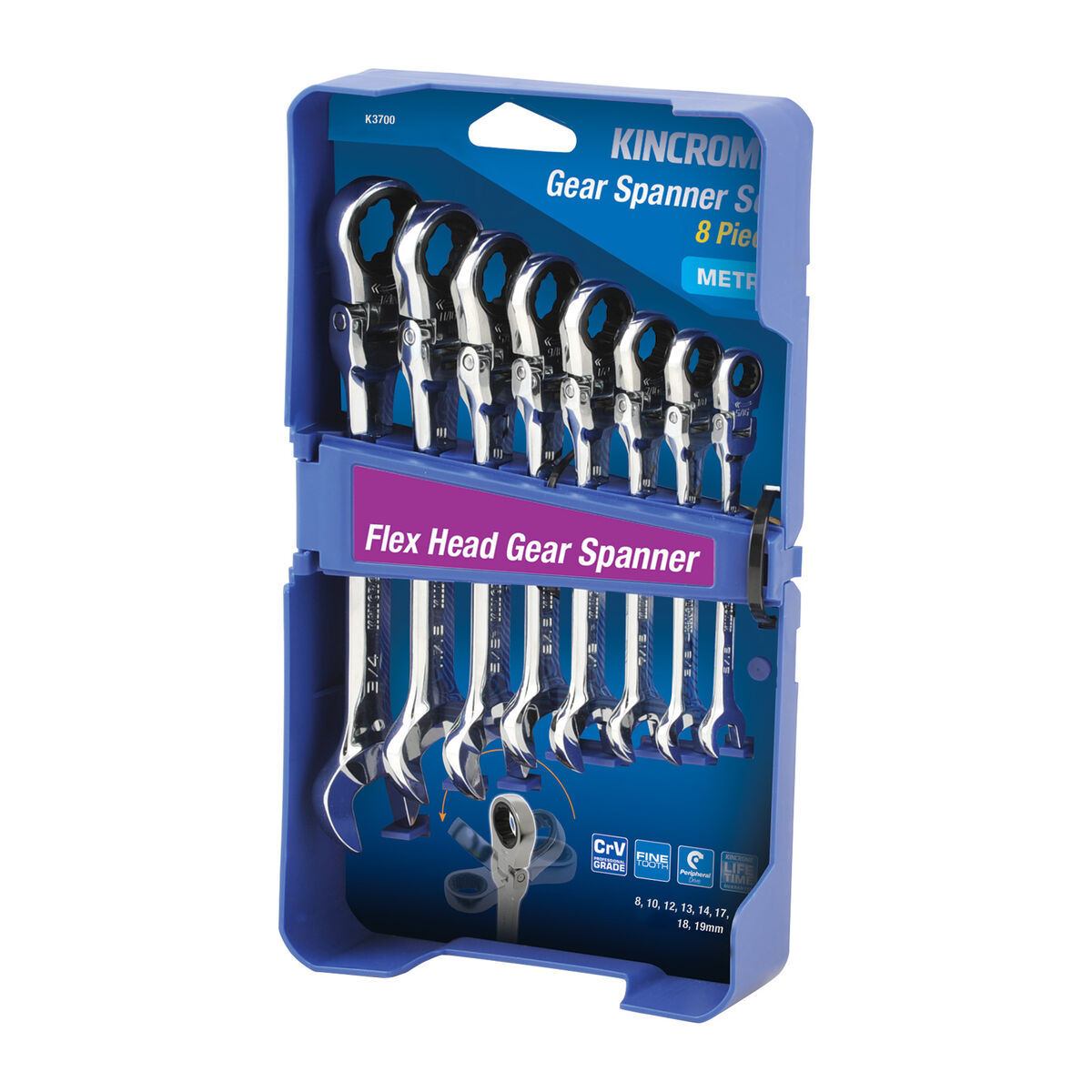 Kincrome Flex Head Gear Spanner Set 8 Piece - Metric