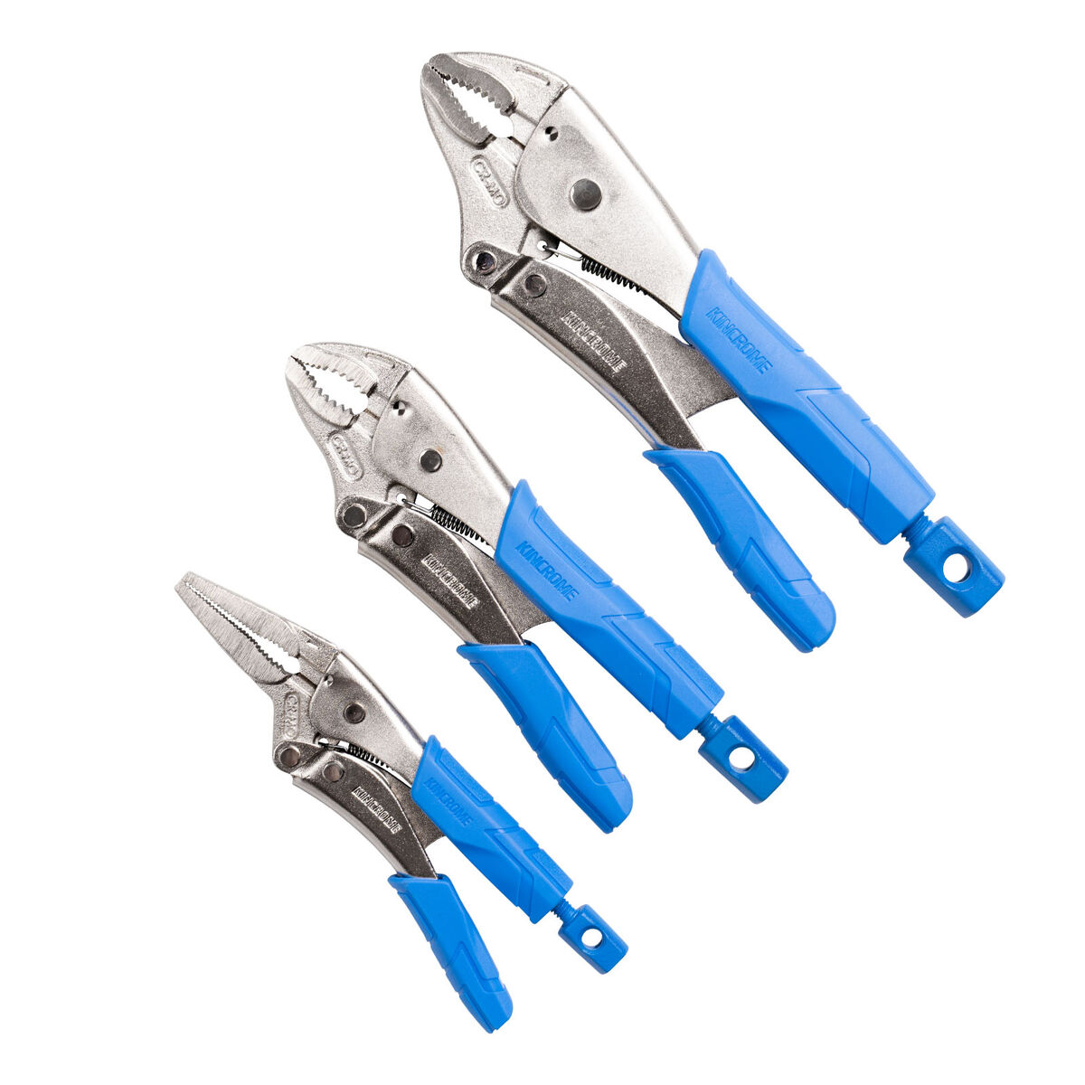 Kincrome 3pce Soft Grip Long Nose & Curved Jaw Locking Plier Set