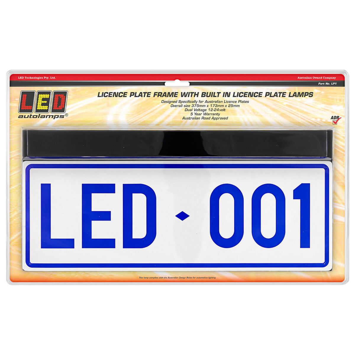 LED Autolamps LP1 LED Licence Plate Lamp with Frame 12/24V 6 LEDs 100cm Cable
