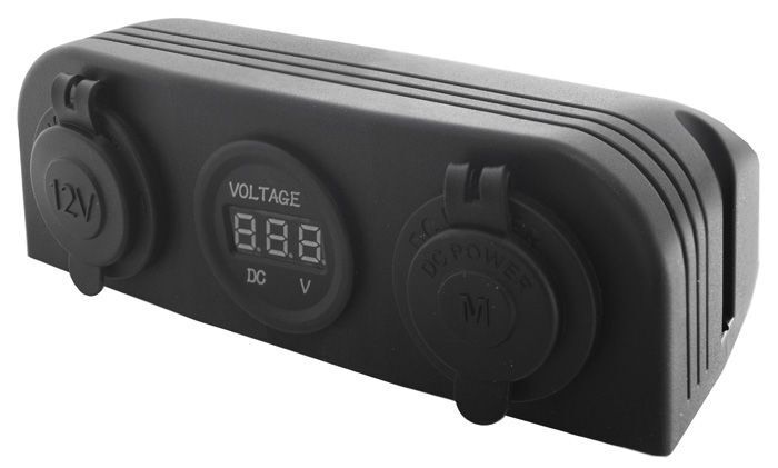 3 Way Surface Mount With 1 X Cigarette, 1 X Voltmeter & 1 X Merit Socket With Covers