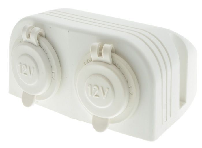 White Dual Surface Mount With Cigarette Sockets With Covers