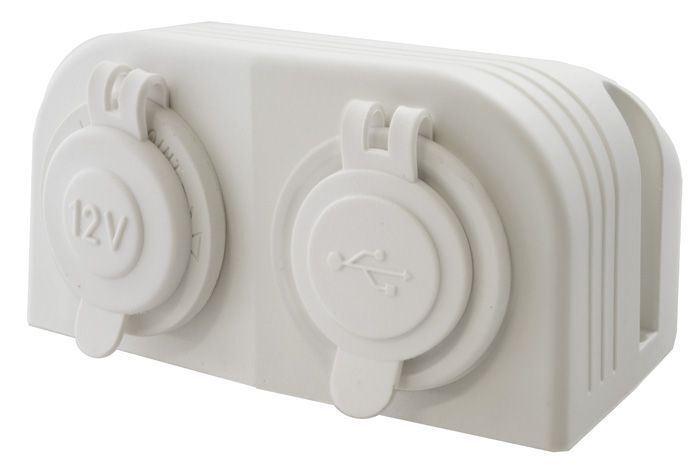 White Dual Surface Mount With 1 X Power Socket & 1 X Usb Socket With Covers