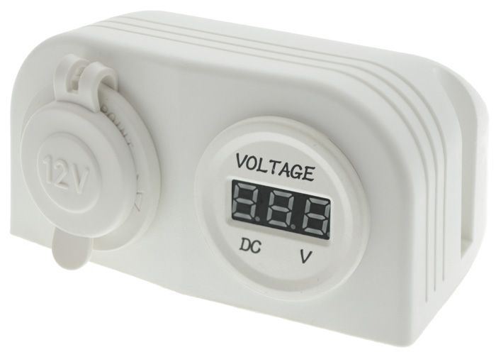 White Dual Surface Mount With 1 X Voltmeter & 1 X Cigarette Socket With Cover