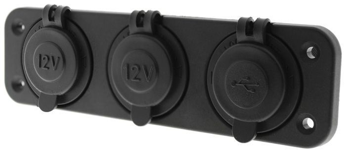 3 Way Flush Mount Socket With 2 X Cigarette Sockets & 1 X Usb Socket