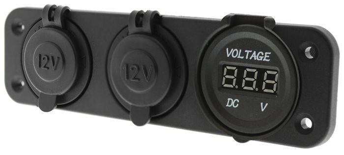 3 Way Flush Mount Socket With 2 X Cigarette Sockets & 1 X Voltmeter