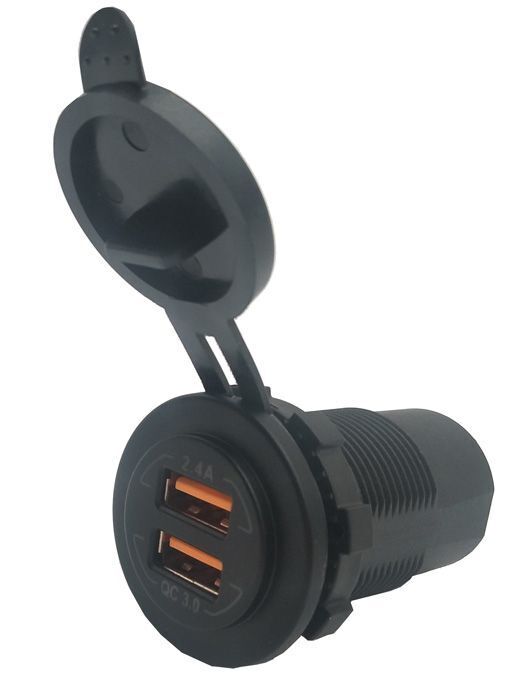 12/24Vqc3.0/2.4A Twin Usb Port Flush Mount Blue Led Rated 5V 2.4A & 3.6-12V 3.0A