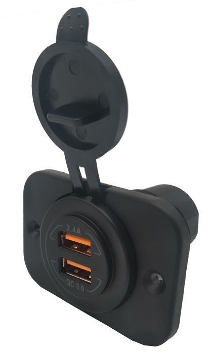 12/24V Qc3.0/2.4A Usb Socket Panel Mount Blue Led Rated 5V 2.4A & 3.6-12V 3.0A