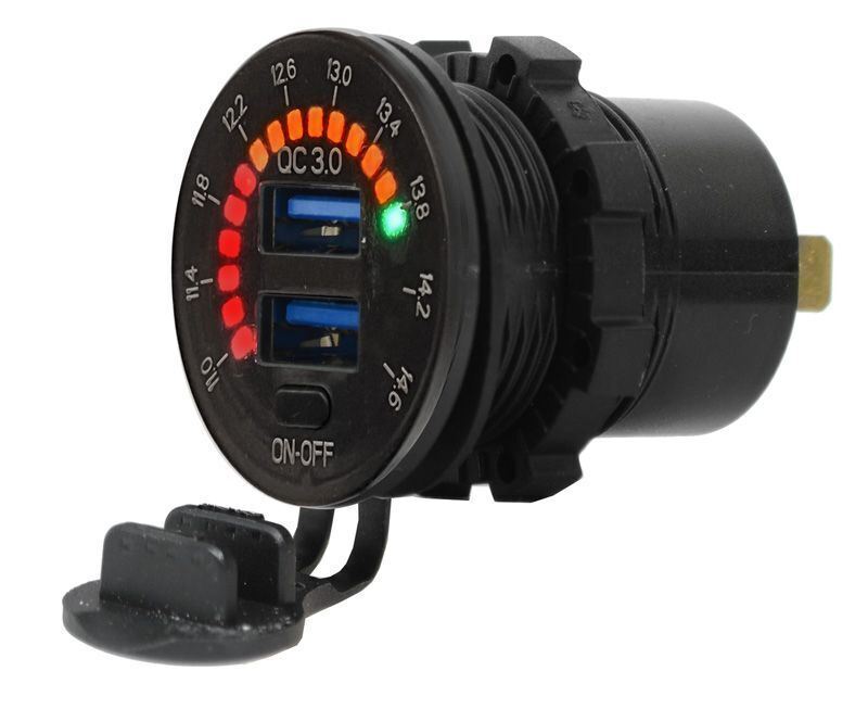 12V Voltmeter & Twin Usb Port Flush Mount Blue Led