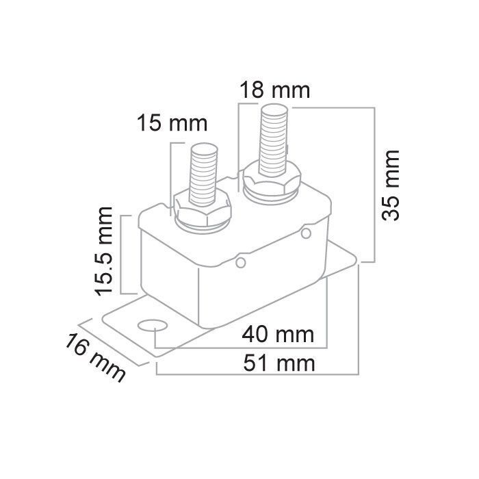 Circuit Breaker Metal 25Amp Type 1 Cycling Long & Short 10-32 Studs With Nuts