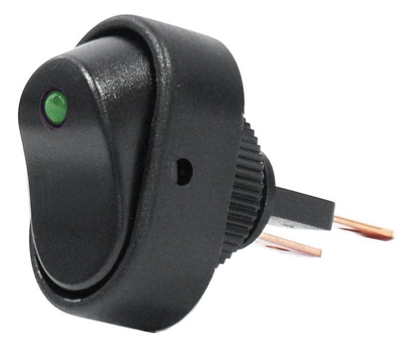 12V/30A Grn Led Rocker Switch Off/On Spst Oval Shape Black Actuator