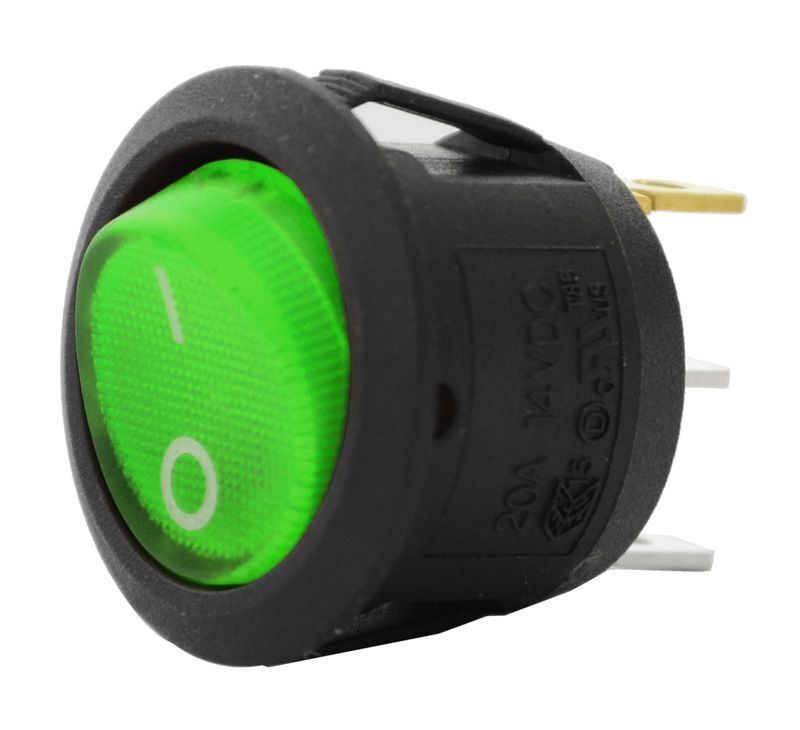 12V 20A Green Rocker Switch Off/On Spst With I/O Symbol Fits In 20Mm Hole