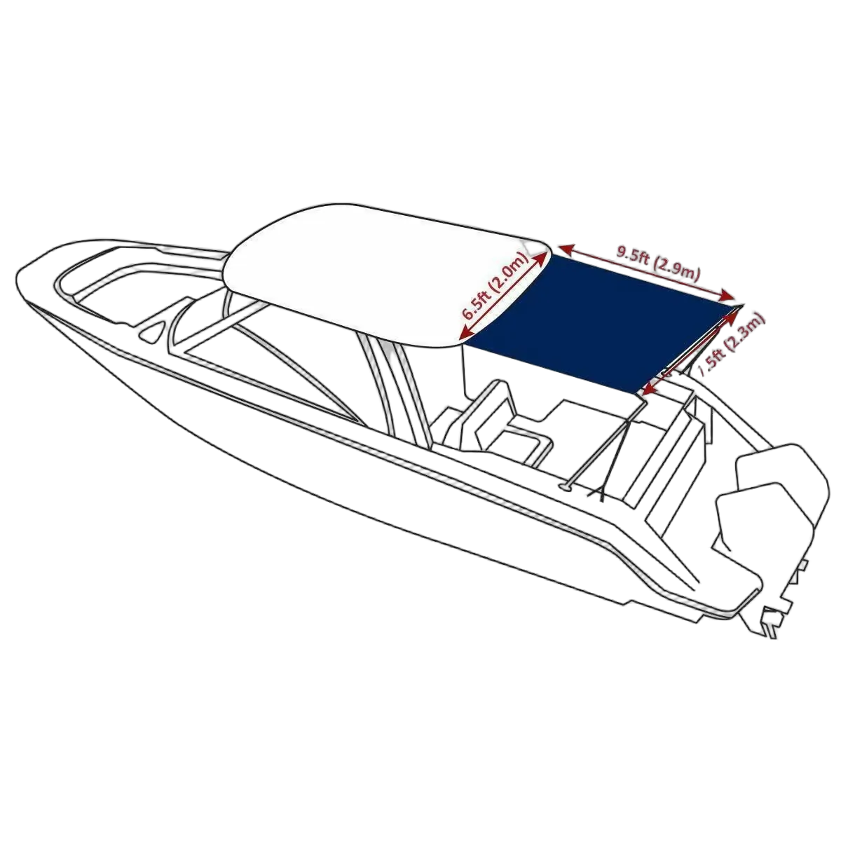 Oceansouth Stern Shade Kit 2.9m x 2.3m (9.5Ft x 7.5Ft) Blue
