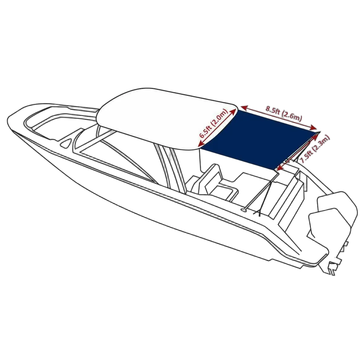 Oceansouth Stern Shade Kit 2.6m x 2.3m (8.5ft x 7.5ft) Blue