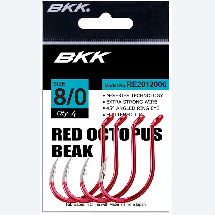 BKK Red Octopus Beak Hooks (Bulk-25) - 6/0 - 25 Per Pack