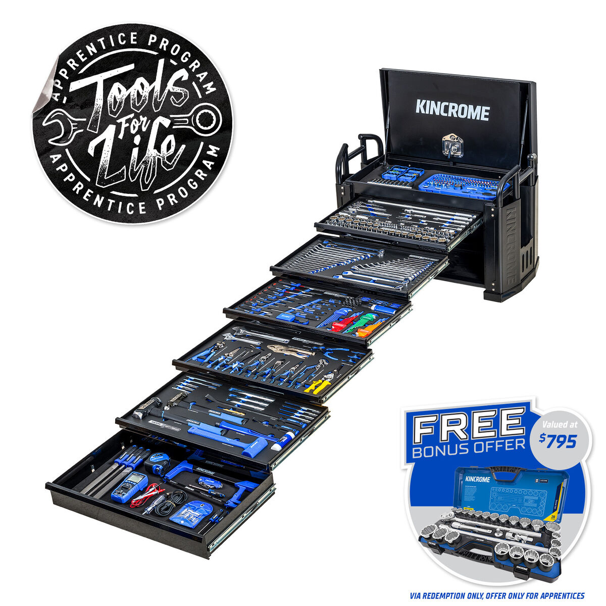 Kincrome OFF-ROAD Field Service Tool Kit 452 Piece 6 Drawer (39") Black