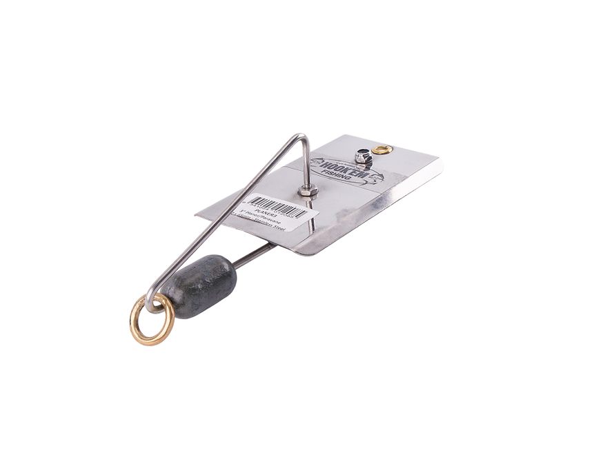 Hookem Planer/Paravane - Weighted Diving Plate - 100mm Long X 65mm Wide - Stainless Steel