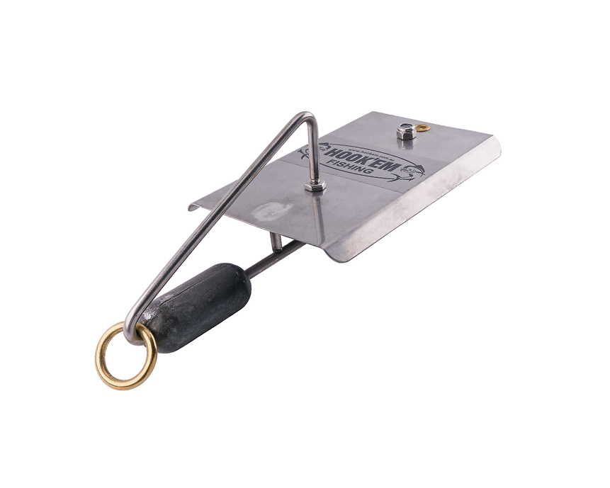 Hookem Planer/Paravane - Weighted Diving Plate - 140mm Long X 95mm Wide - Stainless Steel