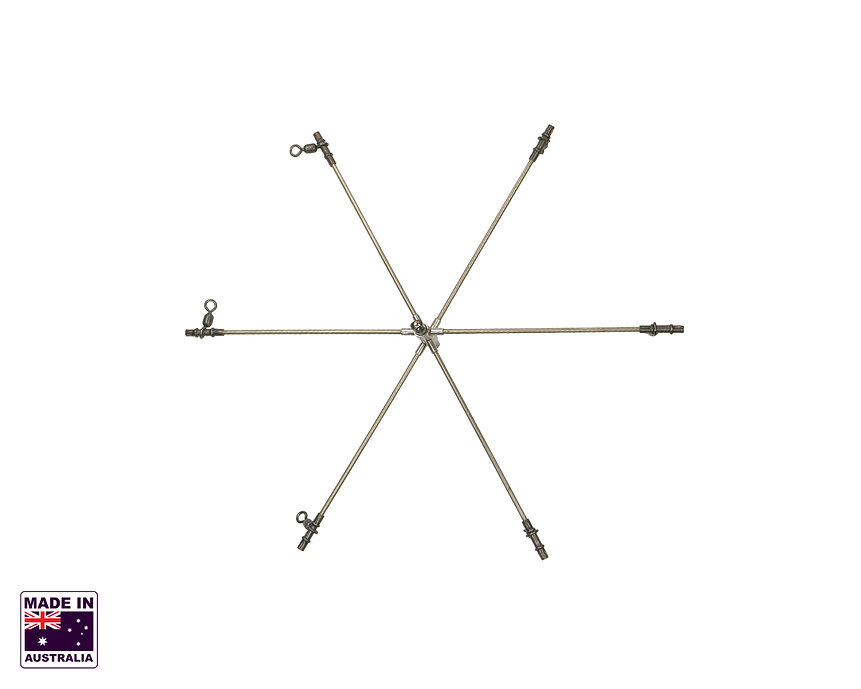 Hookem Spreader Bar With 5 Rolled Eyes - 775mm Wide - 4mm Dia Spring Polished Stainless Steel