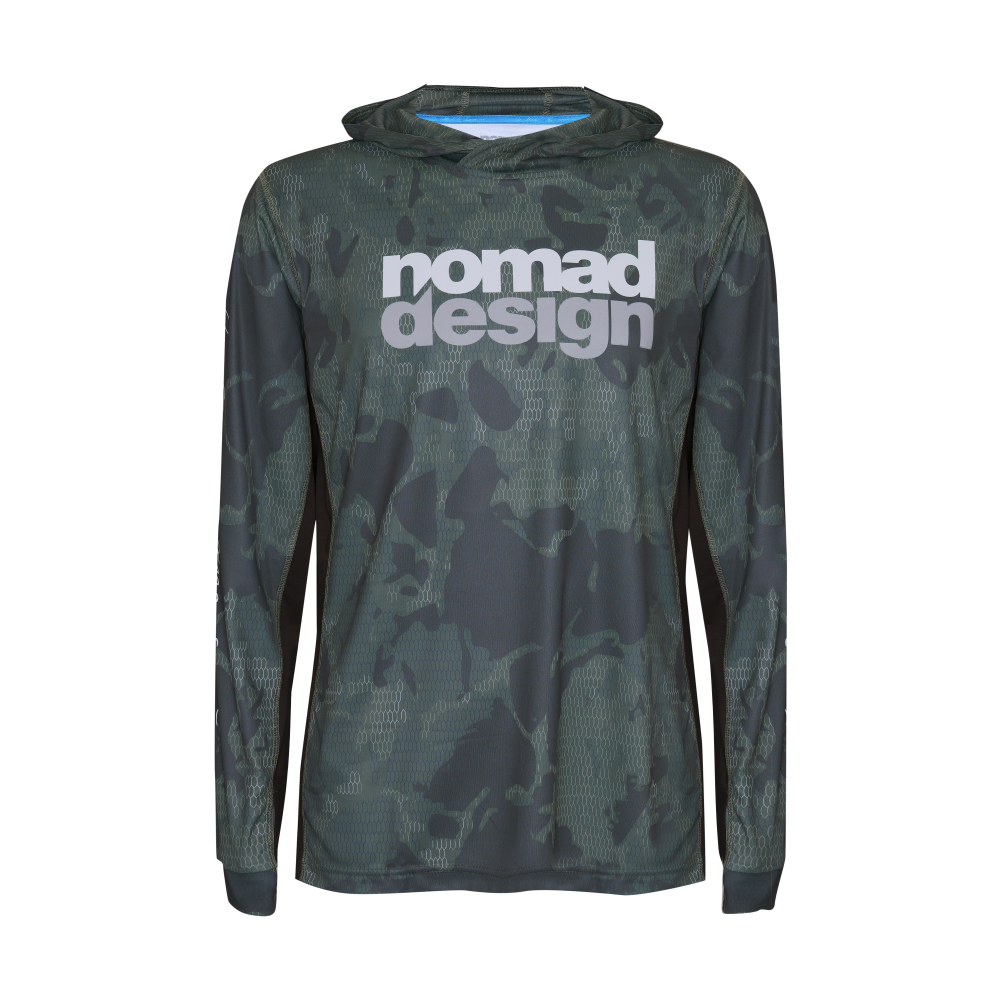 Nomad Design Hooded Tech Fishing Shirt Forest Camo Khaki Camo
