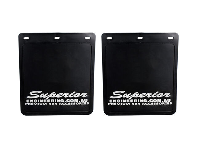 Superior Engineering Superior Rubber Mudflaps Small 250mm x 230mm - White Logo (Pair)