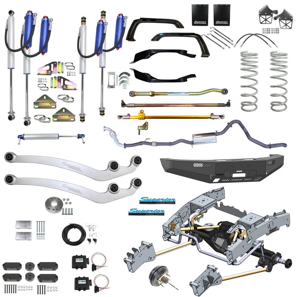 Superior Engineering Outback Tourer AWL Bolt In Coil Conv 5" Lift, Suits 37" Tyres, Track Corrected Chromoly Diamond Diff, 4T GVM to suit Toyota LC 79