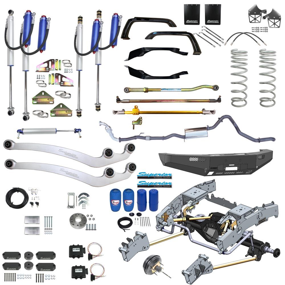 Superior Engineering Outback Tourer AWL Bolt In Coil Conv 5" Lift, Suits 37" Tyres, Track Corrected Chromoly Diamond Diff, 4.2T GVM +300mm Chassis Ext