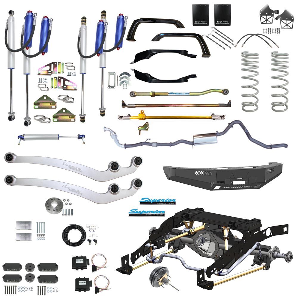 Superior Engineering Outback Tourer AWL Weld In Coil Conv 5" Lift, Suits 37" Tyres, Track Corrected Chromoly Diamond Diff, 4T GVM to suit Toyota LC 79