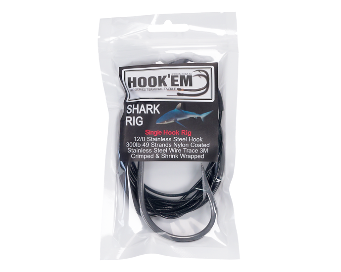 Hookem Shark Rig 12/0 Single Hook Rig Black Coated Stainless Wire 300Lb