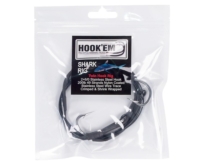 Hookem Shark Rig 6/0 Double Hook Rig Black Coated Stainless Wire 200Lb
