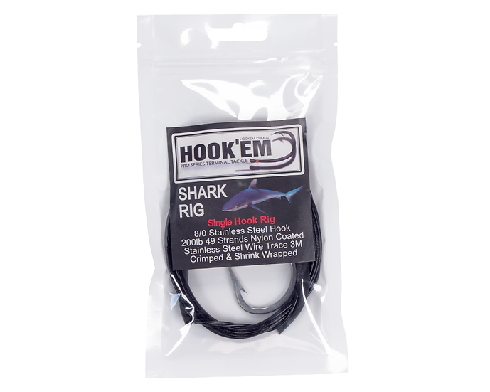 Hookem Shark Rig 8/0 Single Hook Rig Black Coated Stainless Wire 200Lb