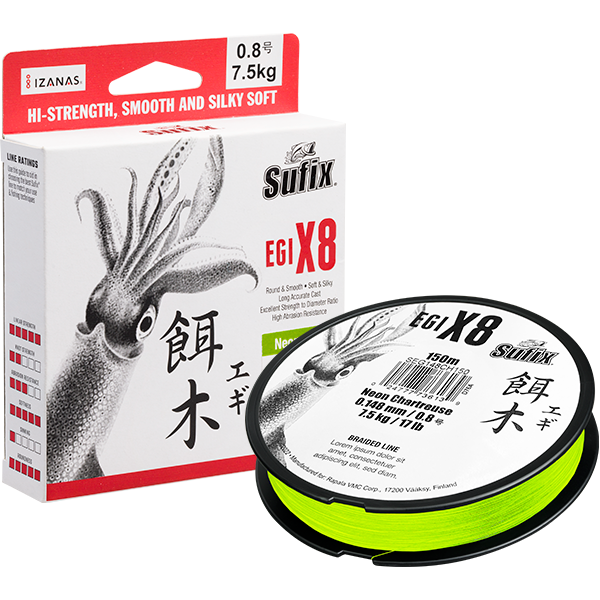 Sufix Egi X8 Braid 150M 23Lb Neon Chartreuse