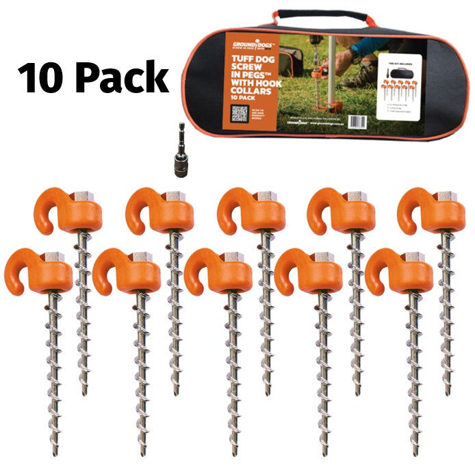 Ground Dogs Tuff Dog Screw In Pegs with Hook Collars - 10 Pack