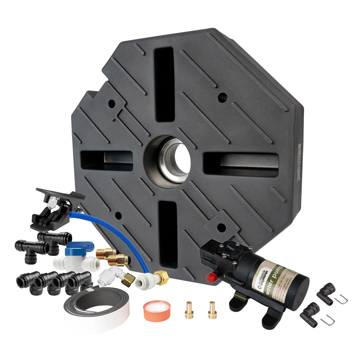 Tuff Terrain Spare Wheel Underbody Water Tank - 35L with 12v 3.8L Water Pump & John Guest fitting kit