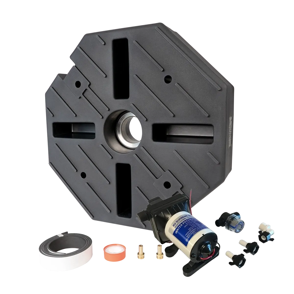 Tuff Terrain Spare Wheel Underbody Water Tank - 35L with Seaflo RV Supreme MK2 12v Water Pump 11.3lpm