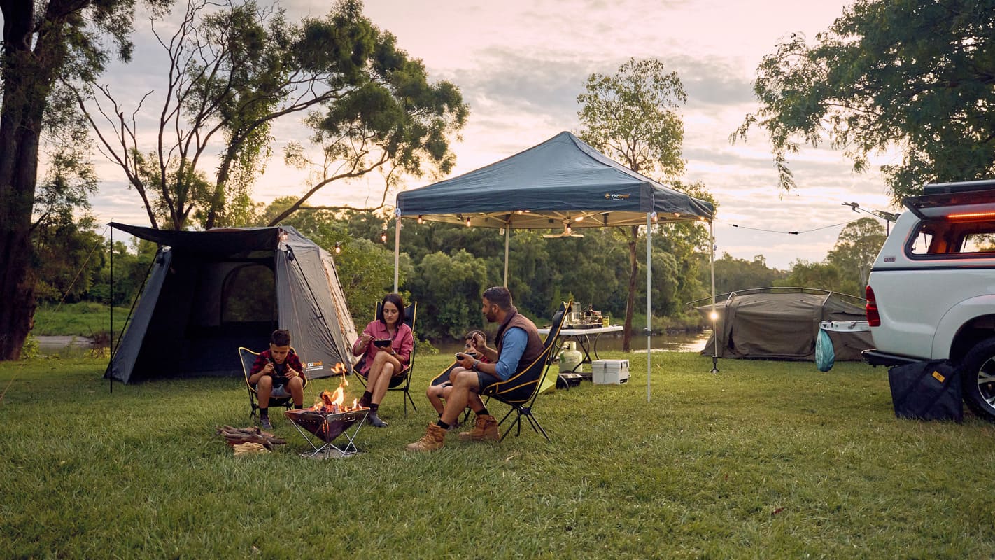 family camping with gazebo