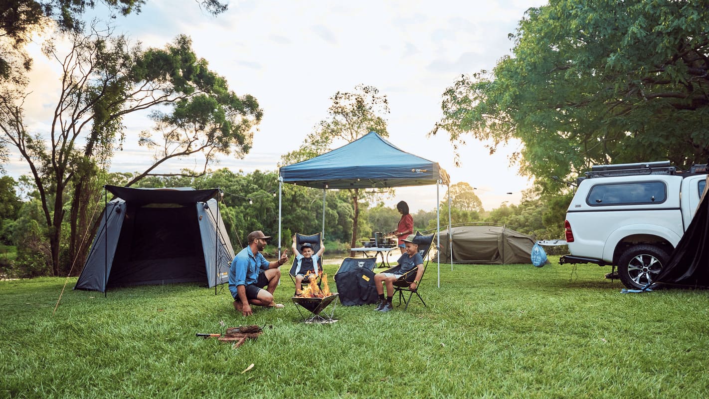 family in outdoor camping