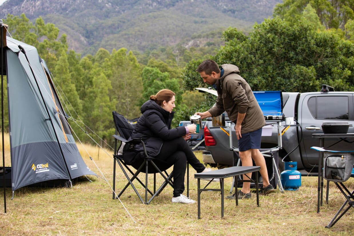 morning coffee at campsite
