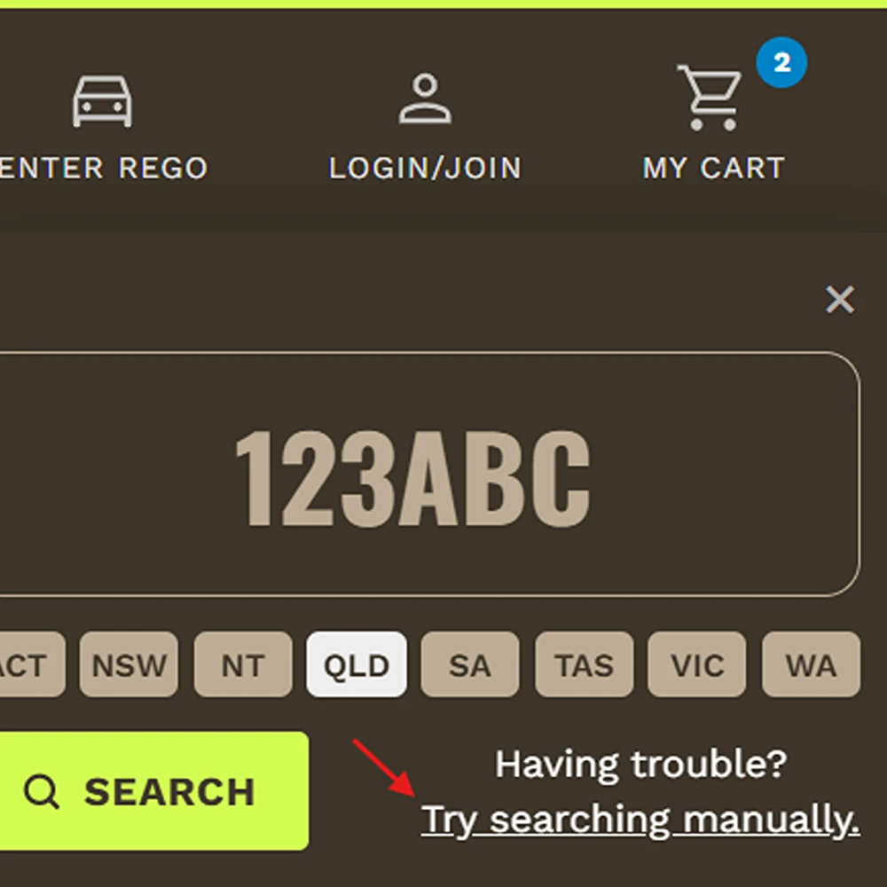 The Try searching manually link beside the search button in the parts finder panel
