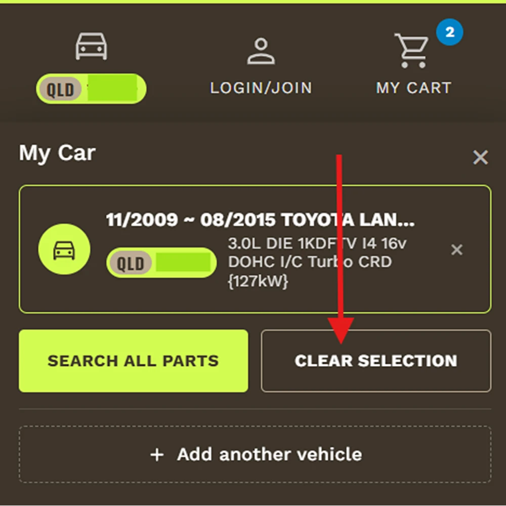 The Clear selection button in the My Car panel