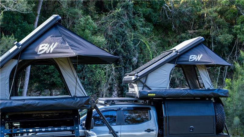 rooftop tents by bushwakka set up in the outback