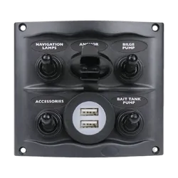 BEP Waterproof Switch Panel 5 Way USB Grey