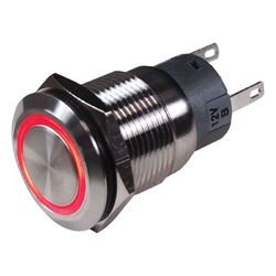 BEP Stainless Steel Push Button Switch (On)-Off 12V Red