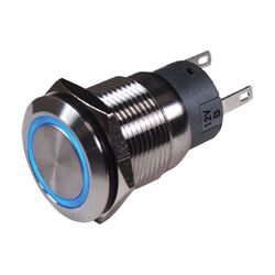 BEP Stainless Steel Push Button Switch (On)-Off 12V Blue