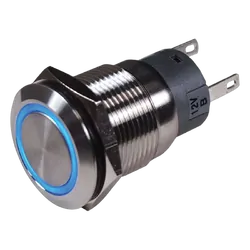 BEP Stainless Steel Push Button Switch On-Off 24V Blue