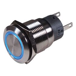 BEP Stainless Steel Push Button Switch (On)-Off 24V Blue
