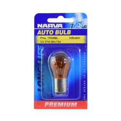 Narva 12V 21W Amber PY21W BAU15S Premium Incandescent Globes (Blister Pack Of 1)