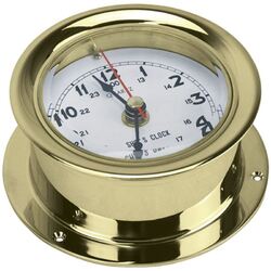 Clock Polished Brass 135mm Diam White Face 180mm Diam Base