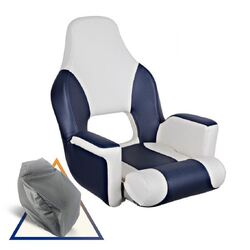 Deluxe Flip-Up Helmsman Seat Blue /Light Grey & Grey Seat Cover Bundle
